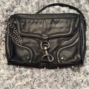 Rebecca Minkoff M.A.C MAC Black Leather Crossbody Shoulder Bag Silver Hardware